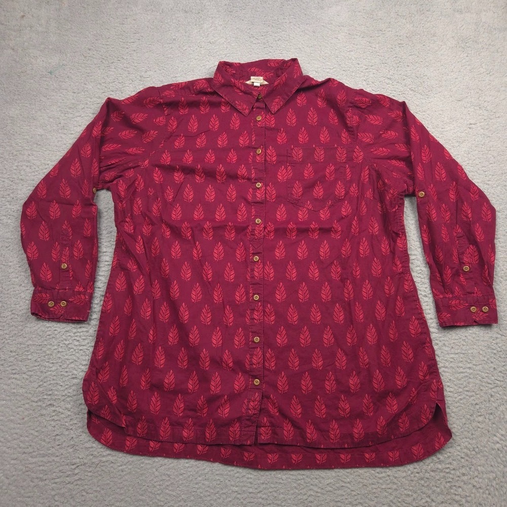 Duluth Trading Co Artisan Hemp Tunic Women 1X Burgundy Leaf Print Pockets
